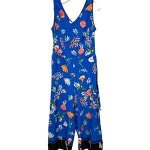 Carolina Belle Montreal Blue Floral Tropical Wide-Leg Midi Jumpsuit Women's M